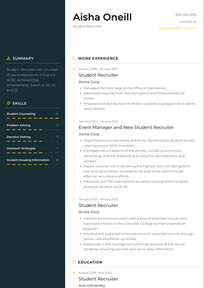 Student Recruiter Resume Sample and Template