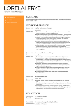 Performance Manager Resume Sample and Template