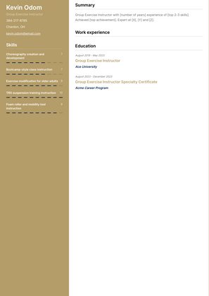 Group Exercise Instructor Resume Sample and Template