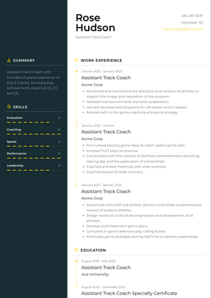 Assistant Track Coach Resume Sample and Template
