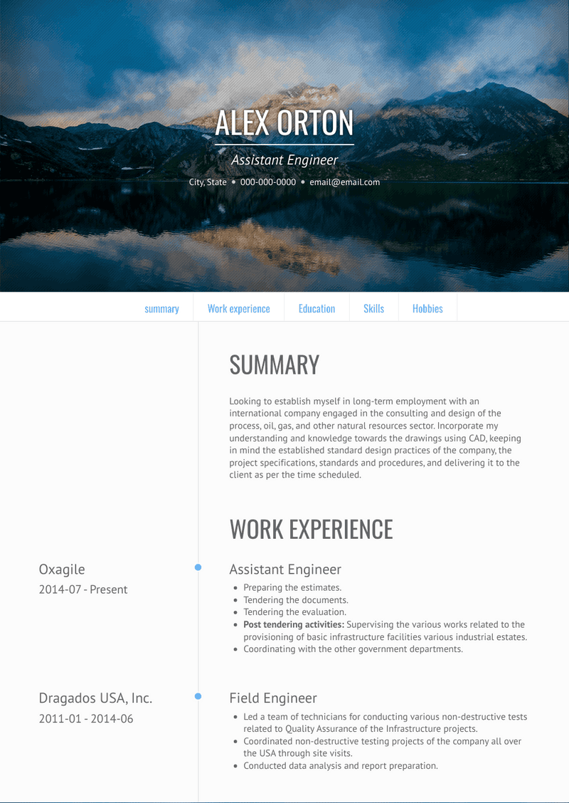 Assistant Engineer Resume Sample and Template