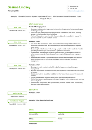 Managing Editor Resume Sample and Template