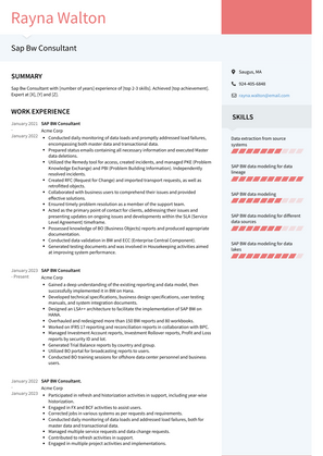 Sap Bw Consultant Resume Sample and Template