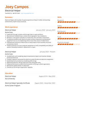Electrical Helper Resume Sample and Template