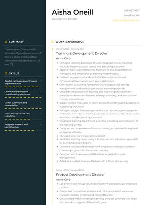 Development Director Resume Sample and Template