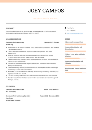 Document Review Attorney Resume Sample and Template