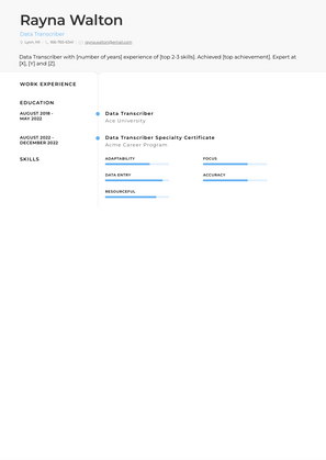 Data Transcriber Resume Sample and Template