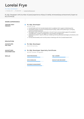 PL SQL Developer Resume Sample and Template