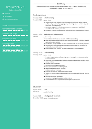 Sales Internship Resume Sample and Template