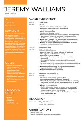 Truck Driver CV Example and Template