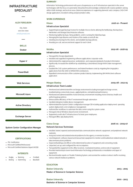 data center resume skills