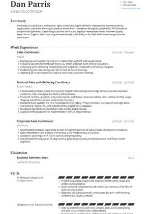 Sales Coordinator Resume Sample and Template