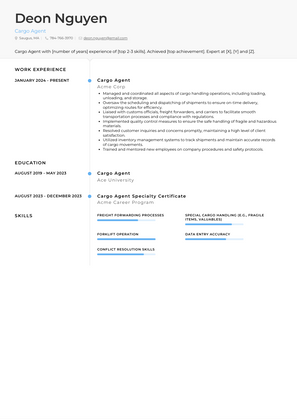 Cargo Agent Resume Sample and Template