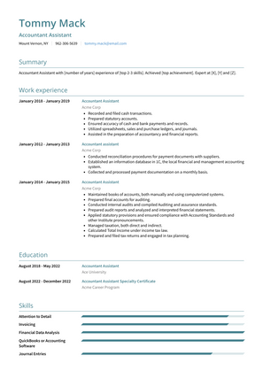 Accountant Assistant Resume Sample and Template