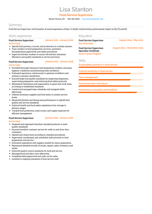 Food Service Supervisor Resume Sample and Template