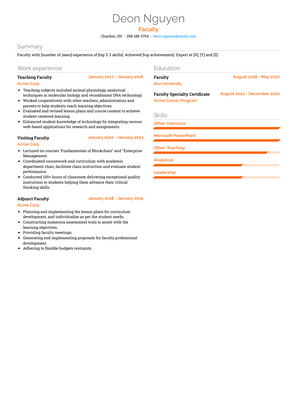 Faculty Resume Sample and Template