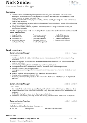 Customer Service Manager Resume Sample and Template