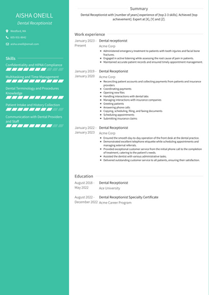 Dental Receptionist Resume Sample and Template