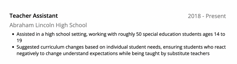 Substitute Teacher Job Description for Resume Example Two