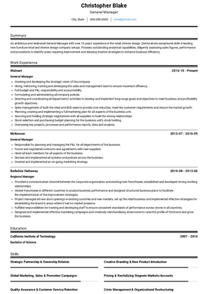 General Manager Resume Sample and Template