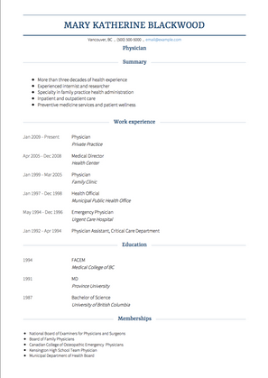 Physician CV Example and Template