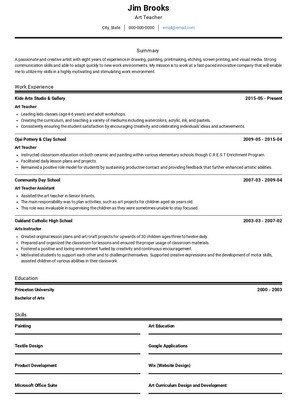 Art Teacher Resume Sample and Template