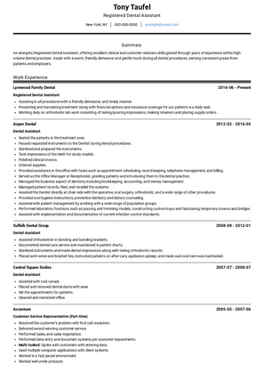 Registered Dental Assistant Resume Sample and Template