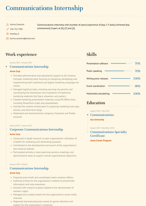 Communications Internship Resume Sample and Template