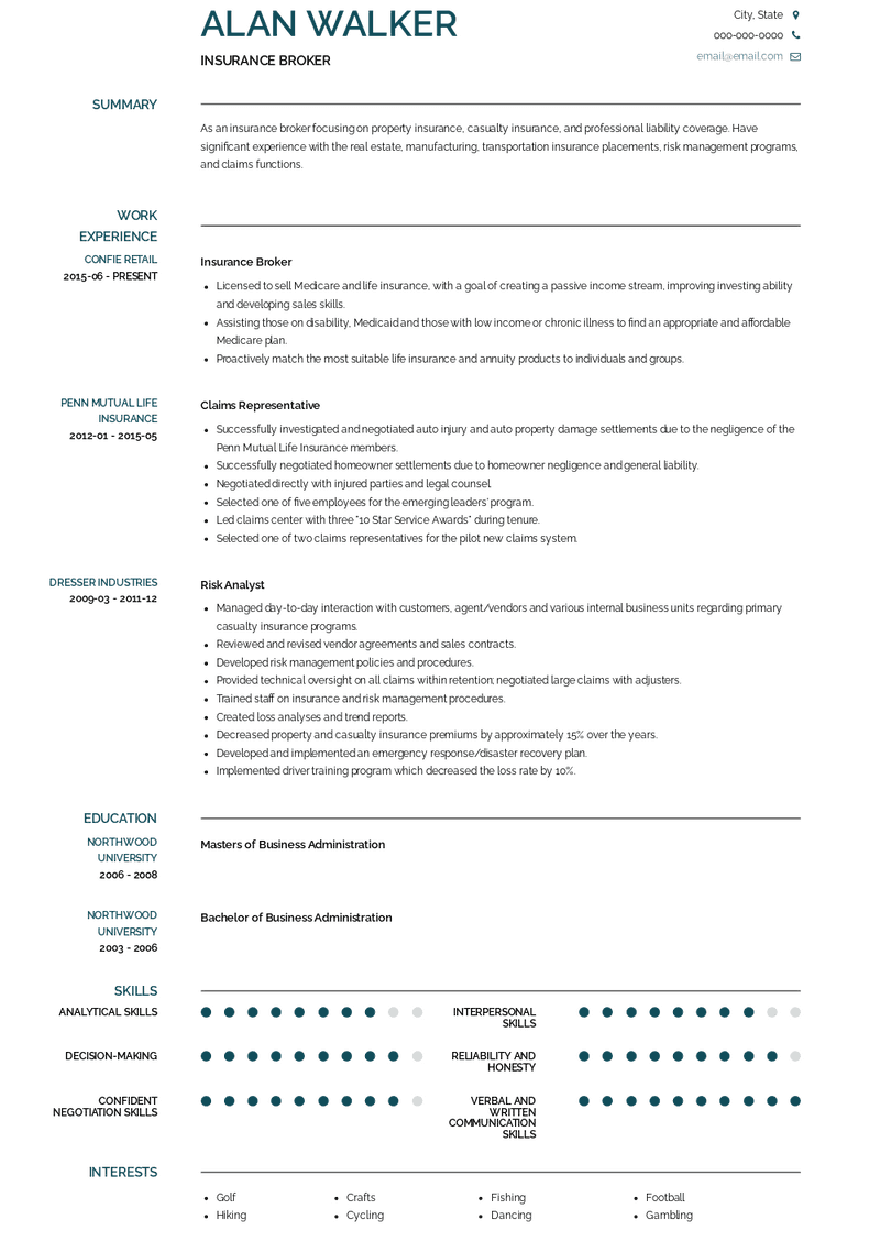 Insurance Broker Resume Sample and Template