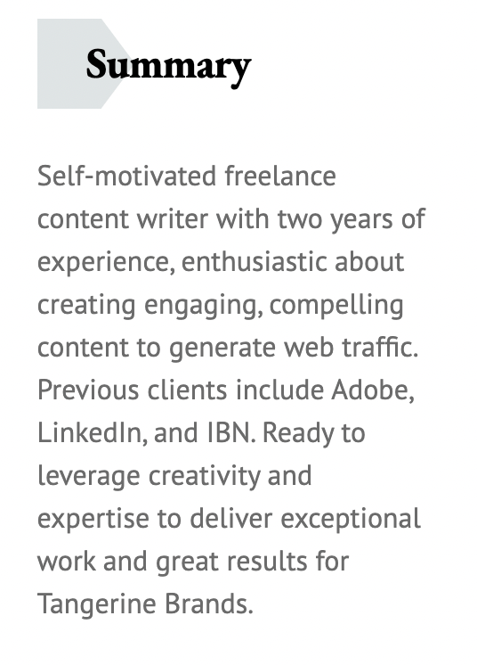 resume summary for freelance work