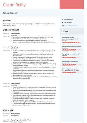 Piping Designer Resume Sample and Template