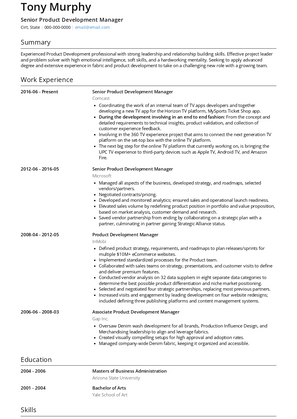 Senior Product Development Manager Resume Sample and Template