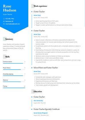Guitar Teacher Resume Sample and Template