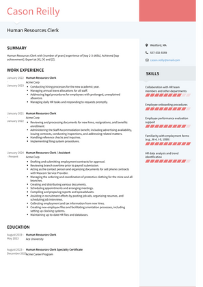 Human Resources Clerk Resume Sample and Template
