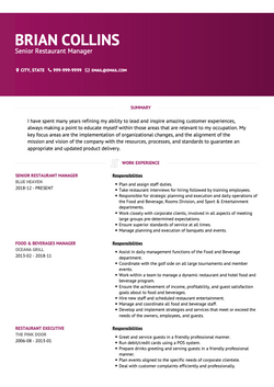 Restaurant Manager Resume Sample and Template