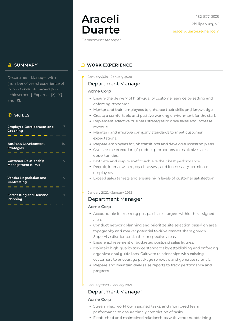 Department Manager Resume Sample and Template