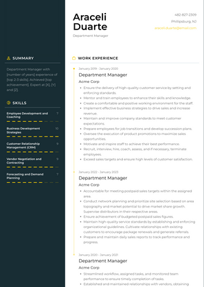 Department Manager Resume Sample and Template