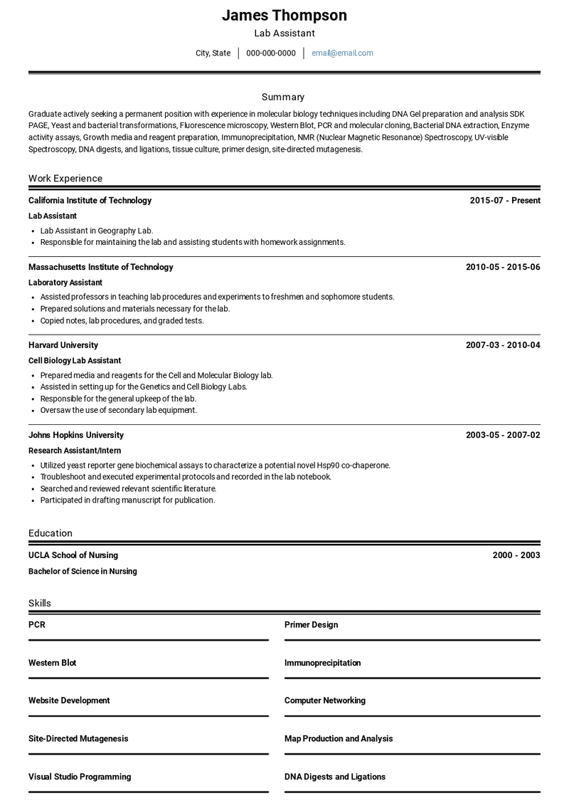 Lab Assistant Resume Sample and Template