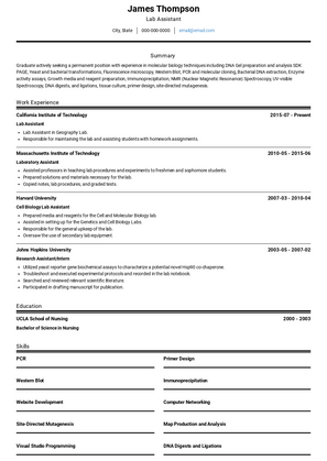 Lab Assistant Resume Sample and Template