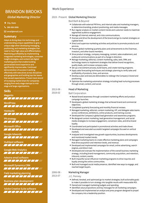 Global Marketing Director CV Example and Template