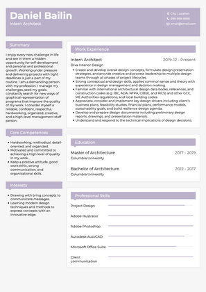 Intern Architect CV Example and Template