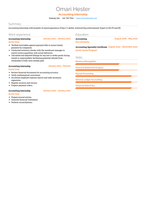 Accounting Internship Resume Sample and Template