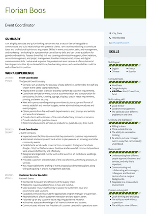 Event Coordinator CV Example and Template