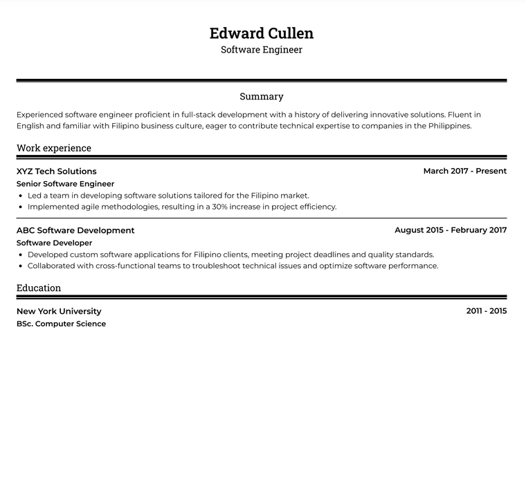 Philippines Resume Template - ATS