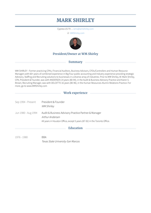 President & Founder Resume Sample and Template