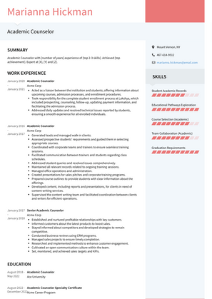 Academic Counselor Resume Sample and Template