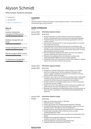 Information Systems Analyst Resume Sample and Template