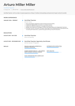 Certified Teacher Resume Sample and Template