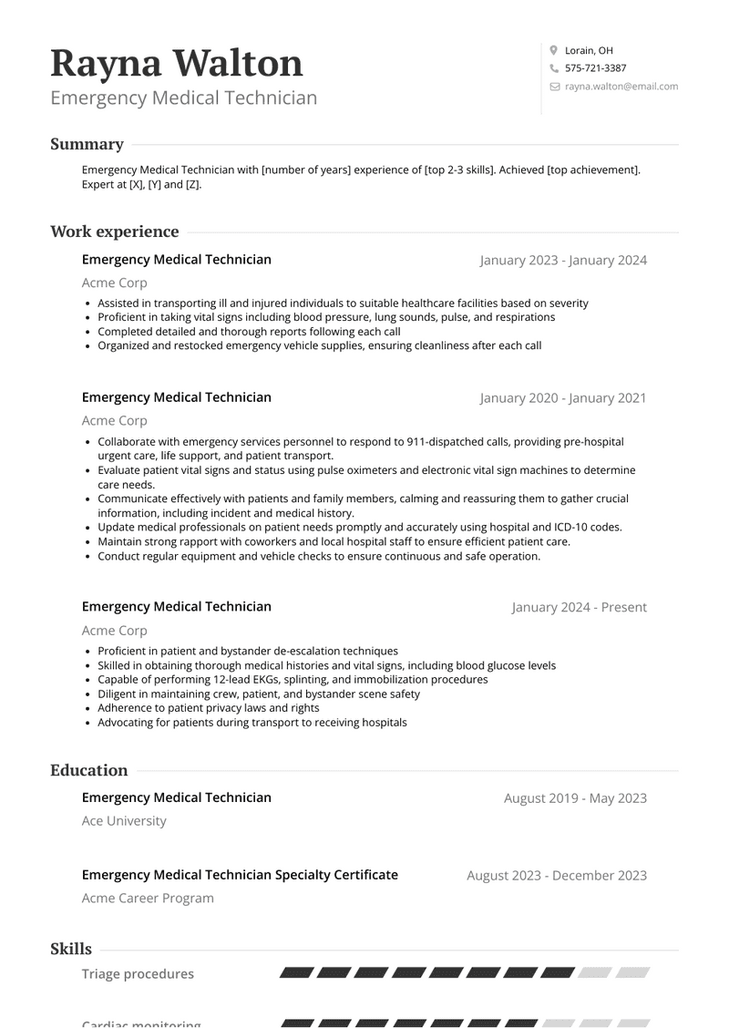 Emergency Medical Technician Resume Sample and Template