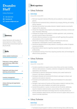 Library Technician Resume Sample and Template